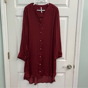 Soma Maroon Burgundy Notched V-Neck Button-Down Women's Tunic Pajamas Night Gown